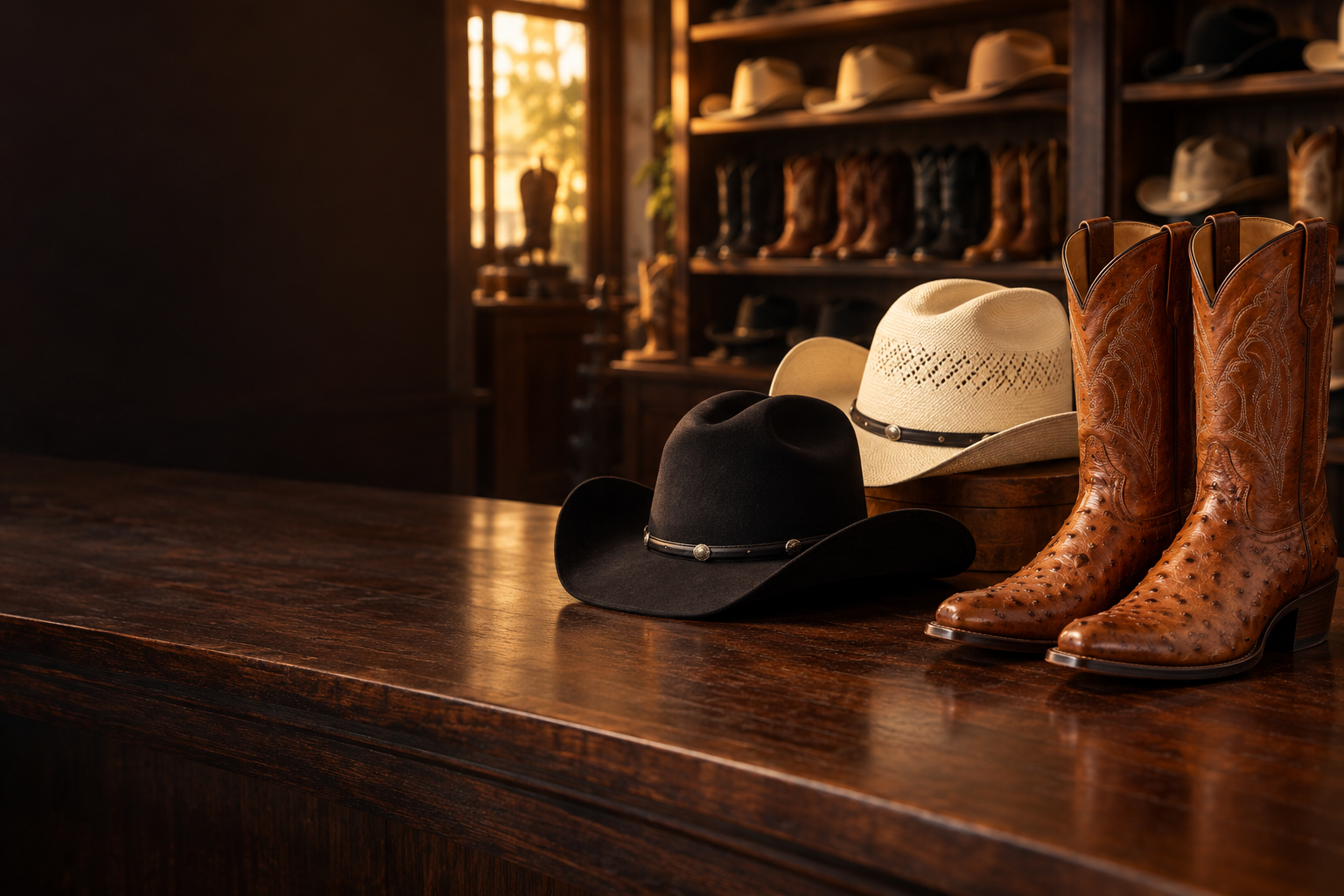 Western hats and exotic boots display